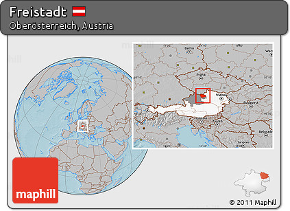 Gray Location Map of Freistadt, highlighted country, highlighted parent region, hill shading