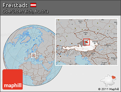 Gray Location Map of Freistadt, highlighted country, highlighted parent region, hill shading
