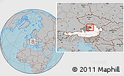 Gray Location Map of Freistadt, highlighted country, highlighted parent region, hill shading