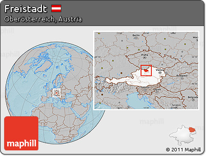 Gray Location Map of Freistadt, highlighted country, hill shading