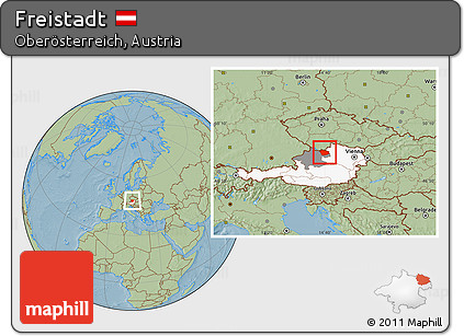Savanna Style Location Map of Freistadt, highlighted country, highlighted parent region, hill shading