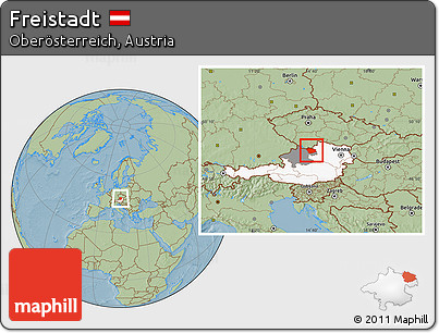 Savanna Style Location Map of Freistadt, highlighted country, highlighted parent region, hill shading