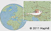 Savanna Style Location Map of Freistadt, highlighted country, highlighted parent region, hill shading