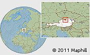 Savanna Style Location Map of Freistadt, highlighted country, hill shading