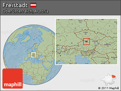 Savanna Style Location Map of Freistadt, hill shading