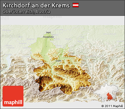 Physical 3D Map of Kirchdorf An Der Krems, lighten