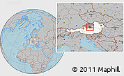 Gray Location Map of Kirchdorf an der Krems, highlighted country, highlighted parent region, hill shading