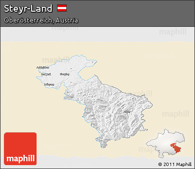 Classic Style 3D Map of Steyr-Land, single color outside