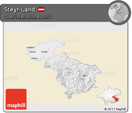 Classic Style 3D Map of Steyr-Land, single color outside