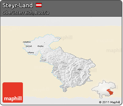 Classic Style 3D Map of Steyr-Land, single color outside