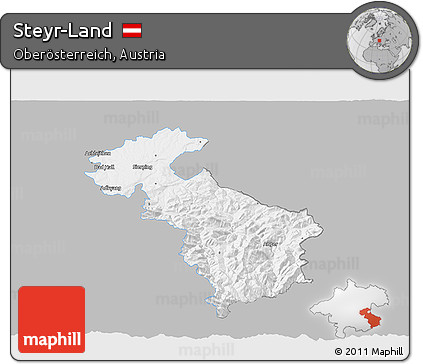 Gray 3D Map of Steyr-Land, single color outside