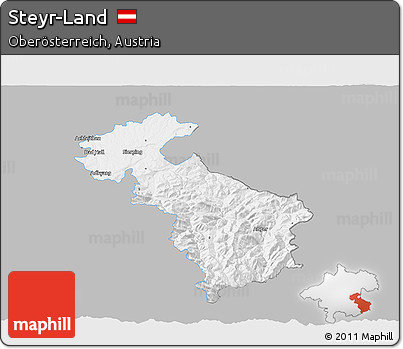 Gray 3D Map of Steyr-Land, single color outside