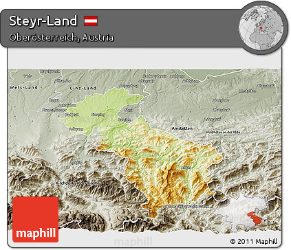 Physical 3D Map of Steyr-Land, semi-desaturated