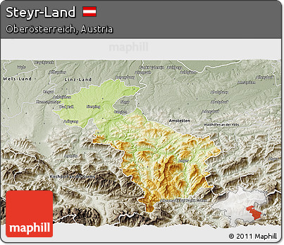 Physical 3D Map of Steyr-Land, semi-desaturated