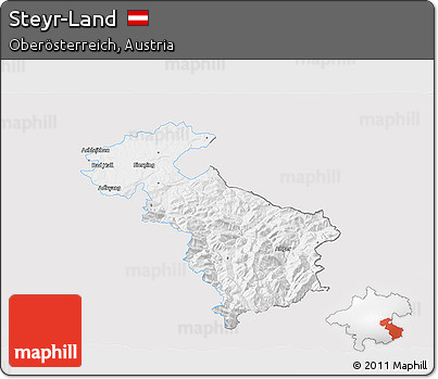 Silver Style 3D Map of Steyr-Land, single color outside