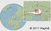 Savanna Style Location Map of Steyr-Land, highlighted country, highlighted parent region, hill shading