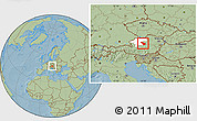 Savanna Style Location Map of Steyr-Land, highlighted parent region, hill shading