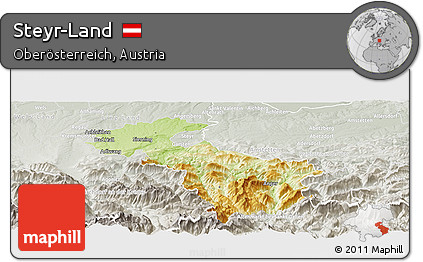 Physical Panoramic Map of Steyr-Land, lighten, semi-desaturated