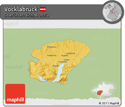 Savanna Style 3D Map of Vocklabruck, single color outside