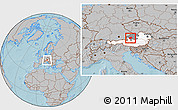 Gray Location Map of Vocklabruck, highlighted country, highlighted parent region, within the entire country, hill shading
