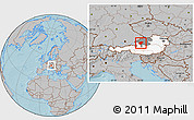 Gray Location Map of Vocklabruck, highlighted country, highlighted parent region, hill shading