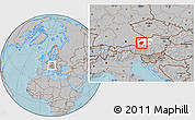 Gray Location Map of Vocklabruck, highlighted parent region, hill shading