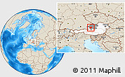 Shaded Relief Location Map of Vocklabruck, highlighted country, highlighted parent region