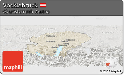 Shaded Relief Panoramic Map of Vocklabruck, lighten, semi-desaturated