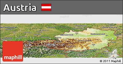 Physical Panoramic Map of Austria, satellite outside