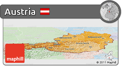 Political Shades Panoramic Map of Austria, lighten