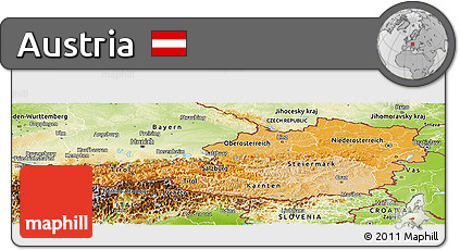 Political Shades Panoramic Map of Austria, physical outside