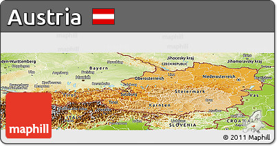 Political Shades Panoramic Map of Austria, physical outside