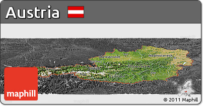 Satellite Panoramic Map of Austria, darken, desaturated