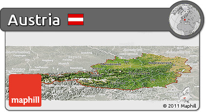 Satellite Panoramic Map of Austria, lighten, semi-desaturated