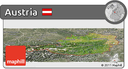 Satellite Panoramic Map of Austria, semi-desaturated