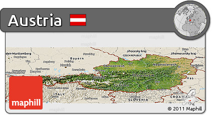 Satellite Panoramic Map of Austria, shaded relief outside