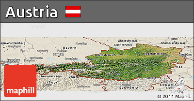 Satellite Panoramic Map of Austria, shaded relief outside