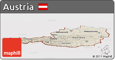 Shaded Relief Panoramic Map of Austria, cropped outside
