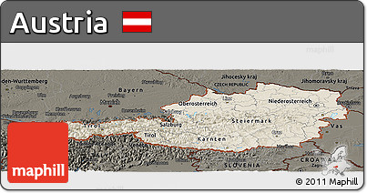 Shaded Relief Panoramic Map of Austria, darken