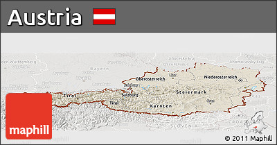 Shaded Relief Panoramic Map of Austria, lighten, semi-desaturated