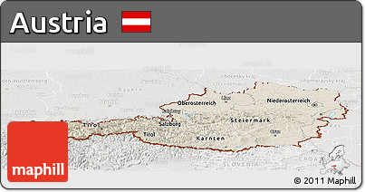 Shaded Relief Panoramic Map of Austria, lighten, semi-desaturated