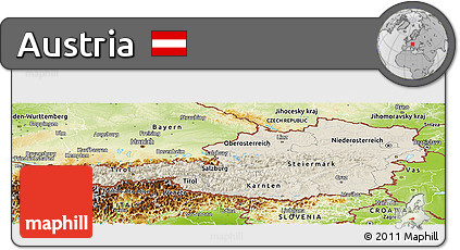 Shaded Relief Panoramic Map of Austria, physical outside