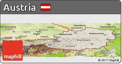 Shaded Relief Panoramic Map of Austria, physical outside