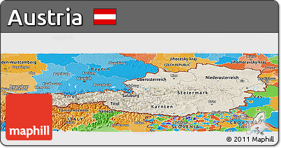 Shaded Relief Panoramic Map of Austria, political outside