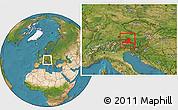 Satellite Location Map of Salzburg, within the entire country