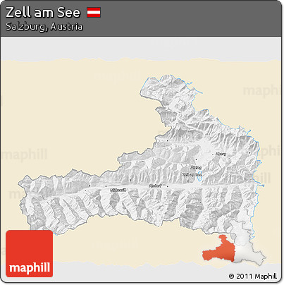 Classic Style 3D Map of Zell Am See, single color outside