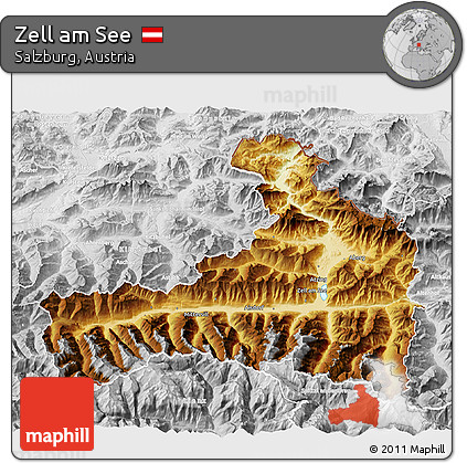 Physical 3D Map of Zell Am See, lighten, desaturated