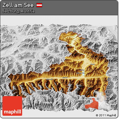 Physical 3D Map of Zell Am See, lighten, desaturated