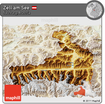 Physical 3D Map of Zell Am See, lighten