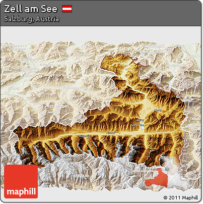 Physical 3D Map of Zell Am See, lighten